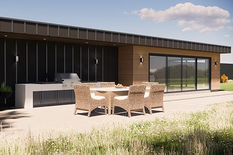 External view of a future style swimming pool house