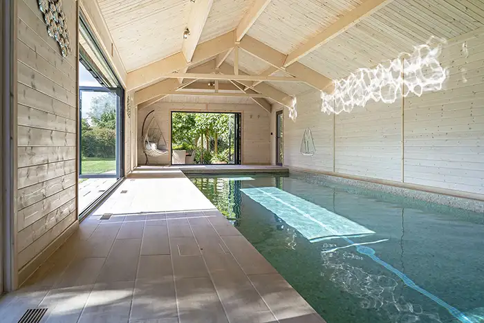 Moving Floor Pool Indoor view of a pool house