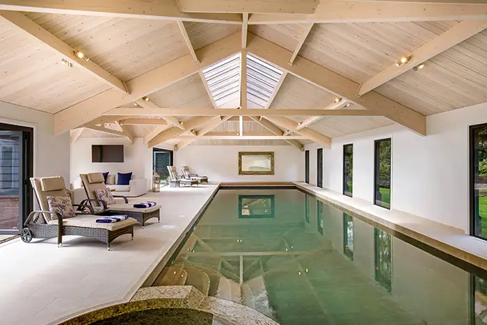 Luxury Pool Design Trends Internal view of indoor pool