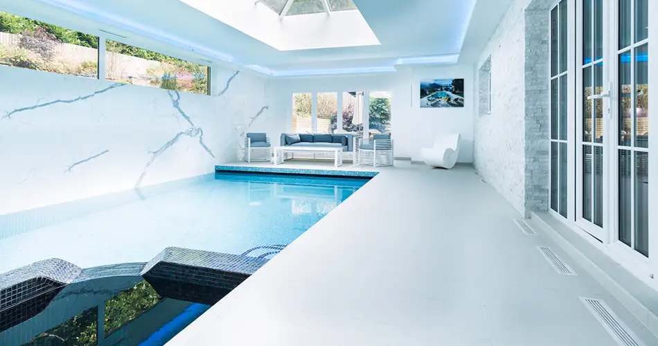 Indoor Pool with Seating Area